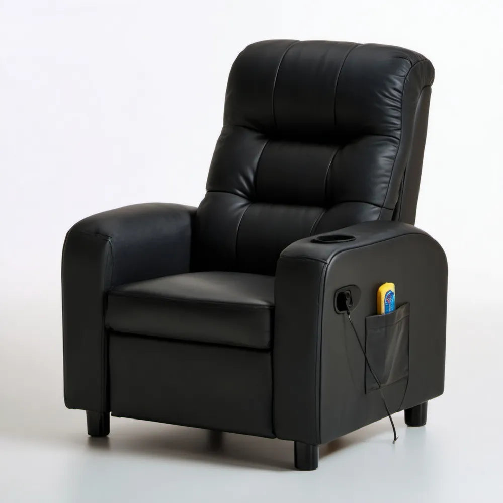 Czarny elektrycznie rozkładany fotel z ekoskóry PU 86 x 93 x 102 cm