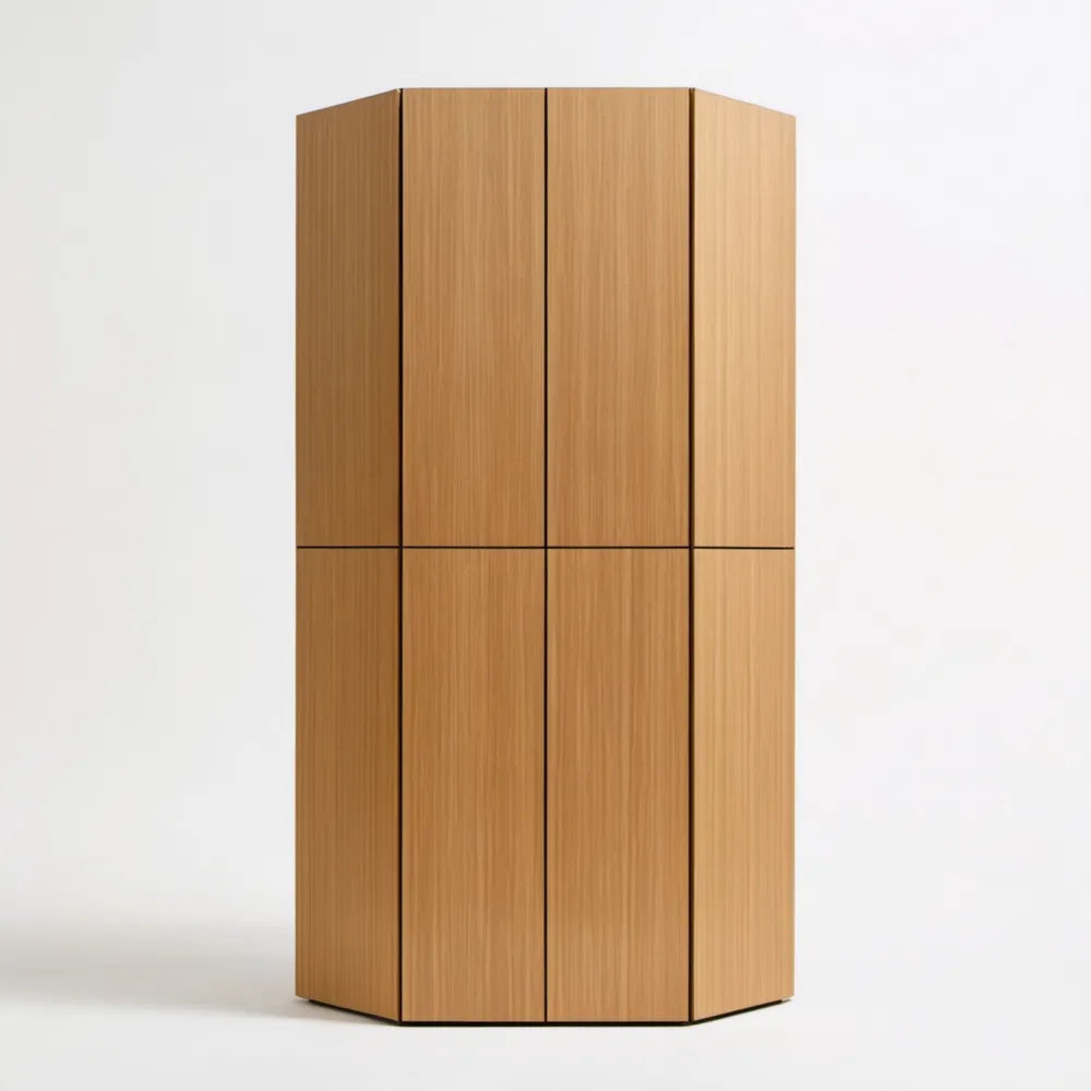 Sześciokątna szafa z płyty MDF w okleinie dębowej, Naturalny dąb, 90 × 90 × 200 cm