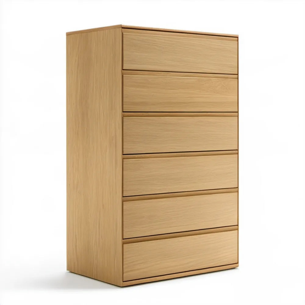 Szafka z 6 szufladami z płyty MDF w okleinie dębowej, naturalny dąb, 80 x 40 x 140 cm